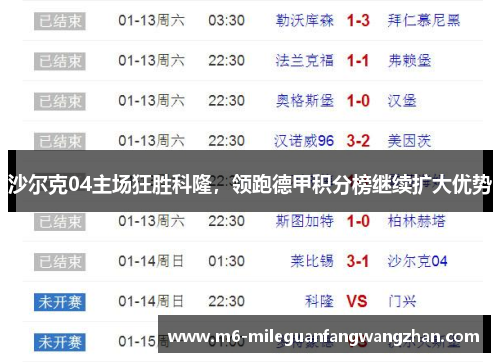 沙尔克04主场狂胜科隆，领跑德甲积分榜继续扩大优势